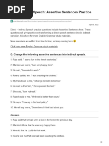 Direct-Indirect Speech Assertive Sentences Practice Exercises
