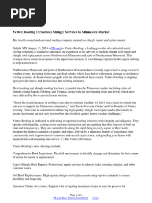 Vertex Roofing Introduces Shingle Services to Minnesota Market