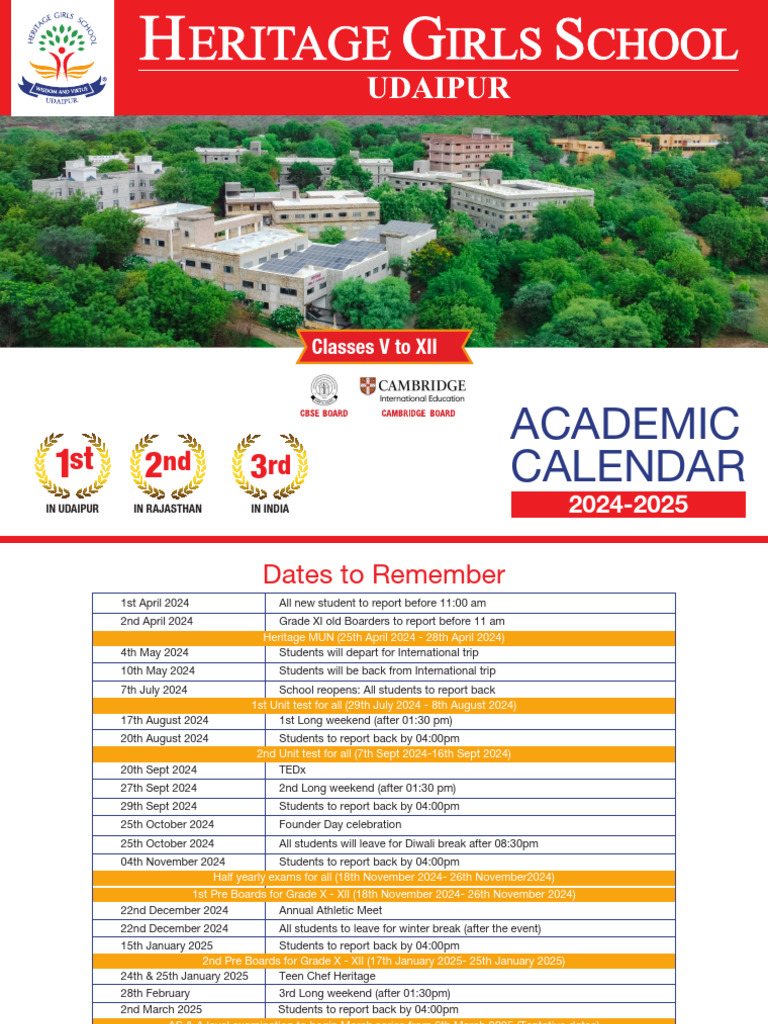 Udaipur Academic Calendar 2024-2025 | PDF