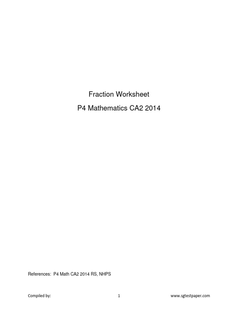 P4 Math CA2 2015 Worksheet Fractions | PDF | Mathematics