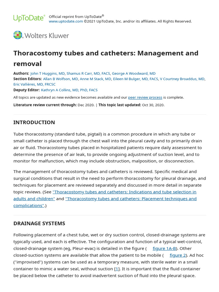 Thoracostomy Tube Management Guide | PDF | Medical Specialties ...