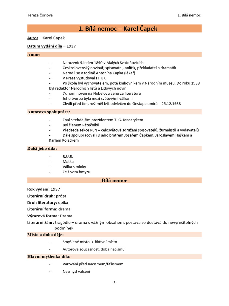 Bílá Nemoc - Karel Čapek | PDF