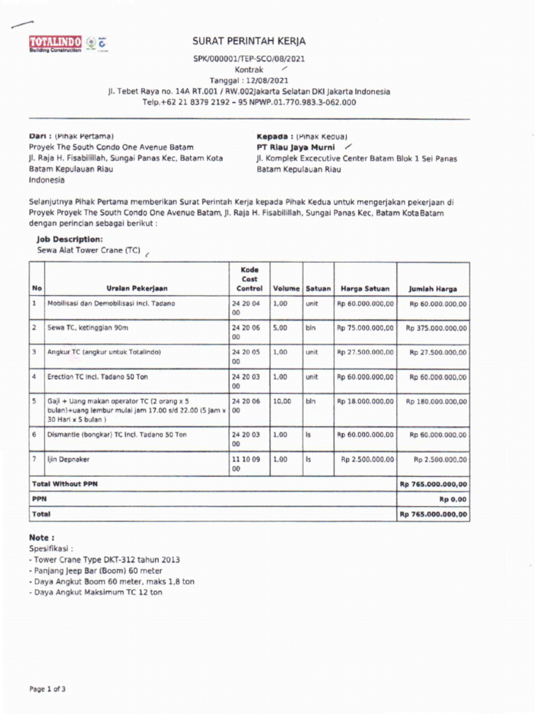 SPK Contoh | PDF
