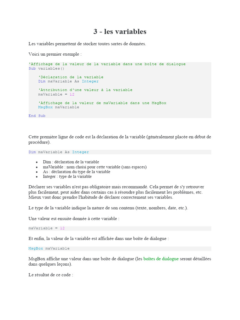 03 - Les Variables | PDF | Informatique | Génie logiciel