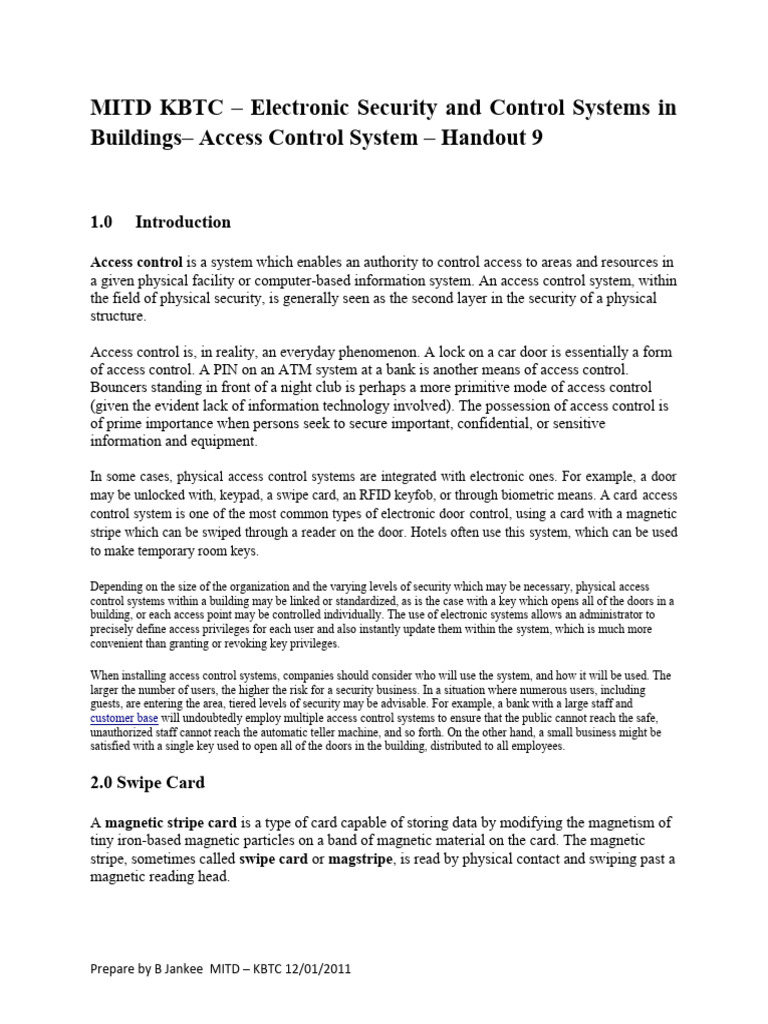 Handout 9 - Access Control System | PDF | Access Control | Radio ...