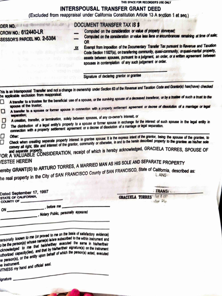 Interspousal Transfer Grant Deed | PDF | Property Law | Private Law
