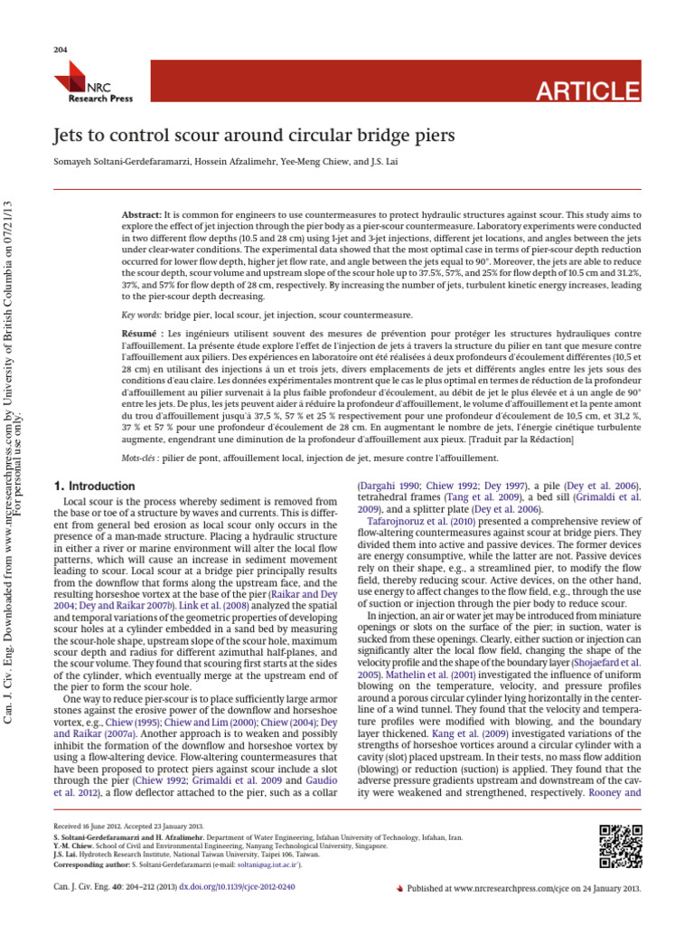 Jet Injection Reduces Bridge Pier Scour | PDF | Vortices | Continuum ...