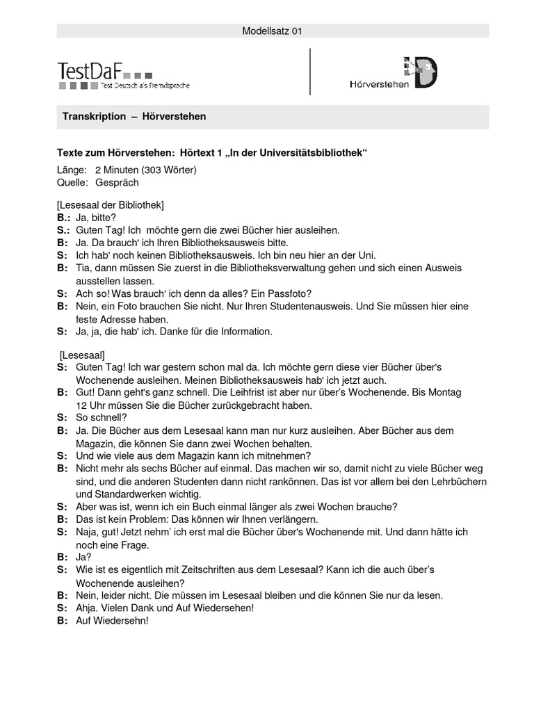 Hörverstehen - Transkript | PDF