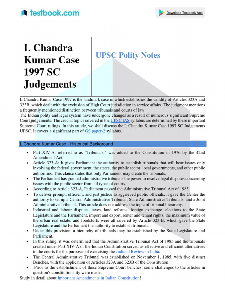 L Chandra Kumar Case 1997 SC Judgements 63ab5a4e | PDF | Tribunal ...