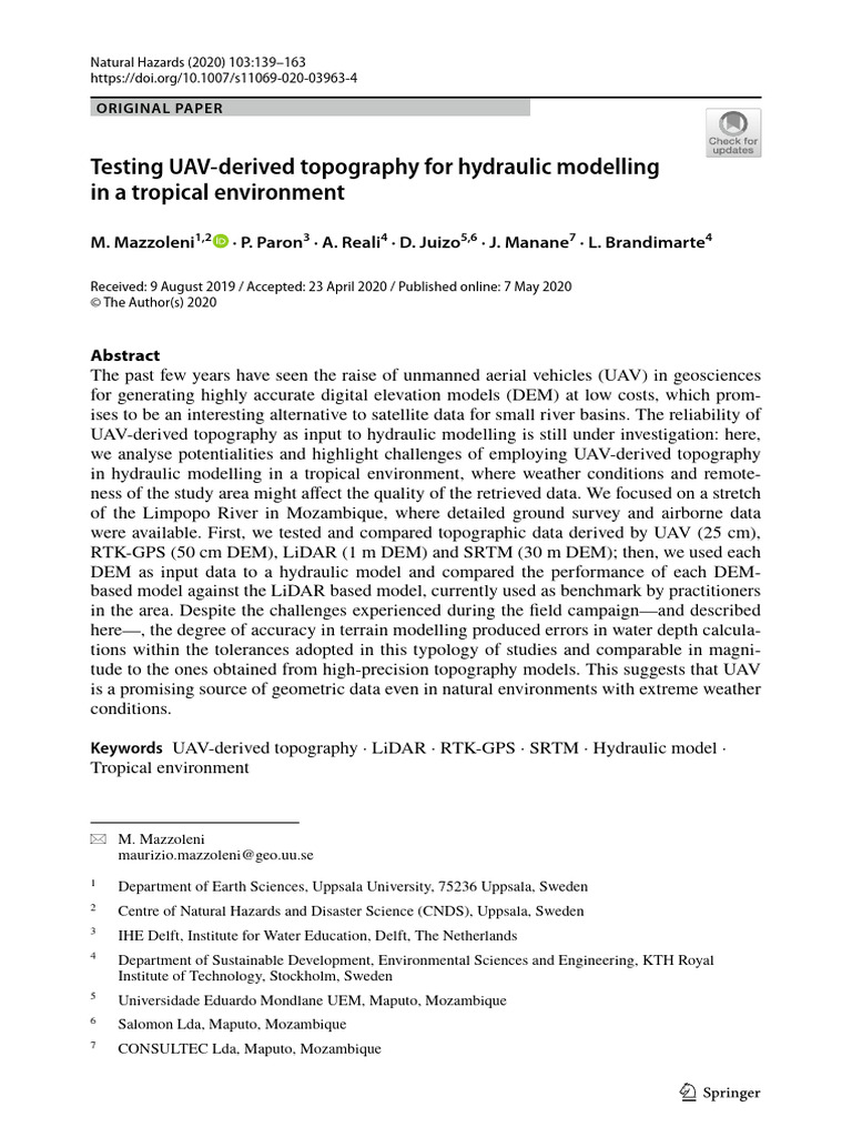 Testing Uav Derived Topography For Hydraulic Modelling In A Tropical