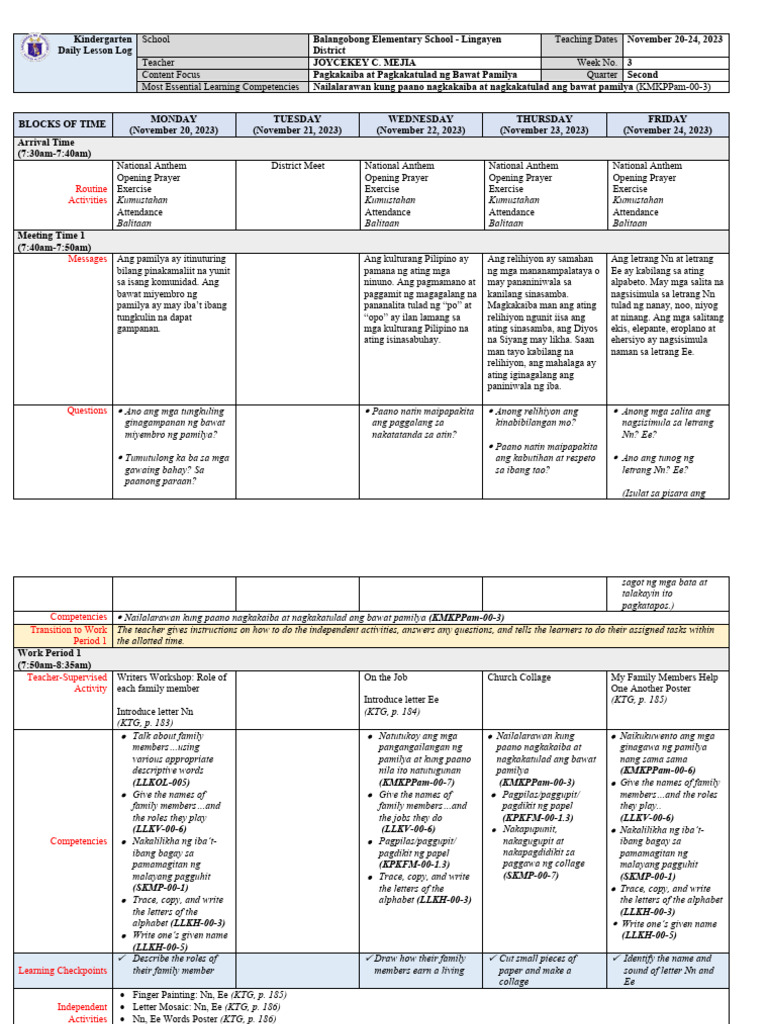 Kindergarten Lesson Plan: Family Roles | PDF | Teachers | Human ...