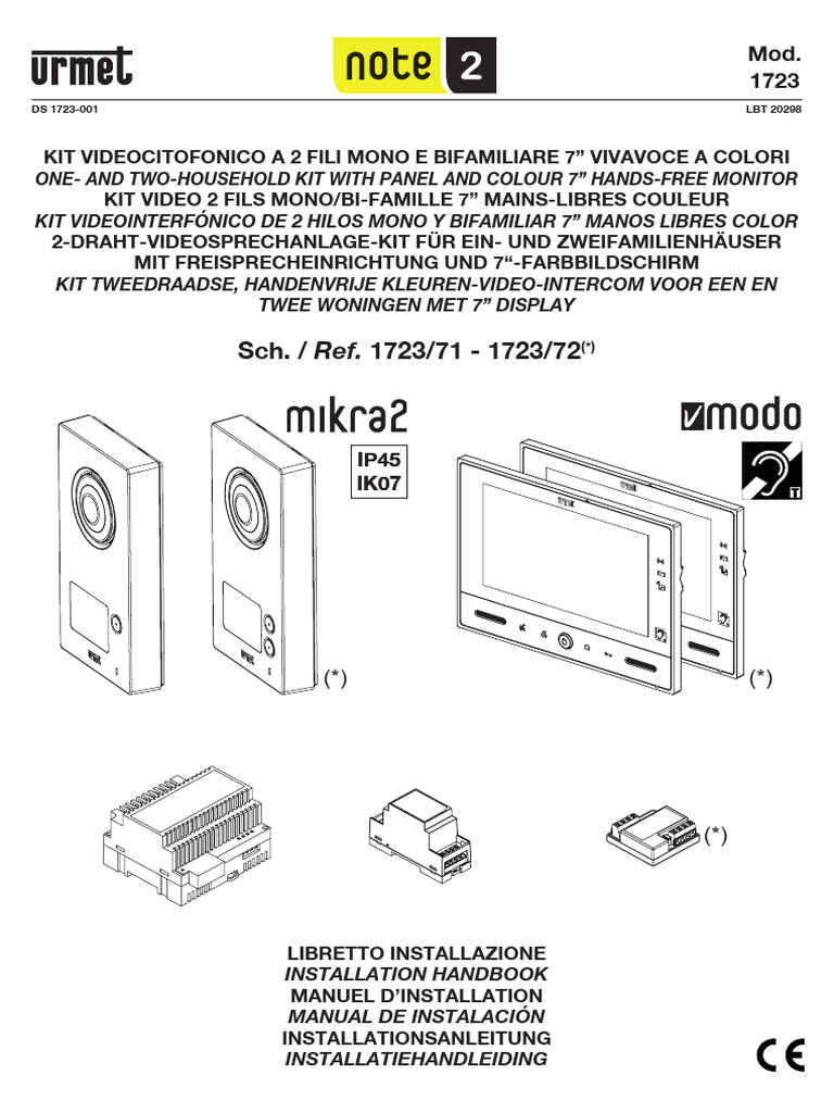 Notice d'installation Urmet 1723 | PDF | Vidéo | Diode électroluminescente