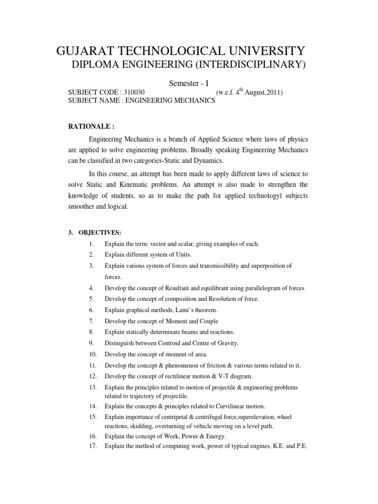 EM DIP SEM-I Wef 01082011 | PDF | Force | Friction