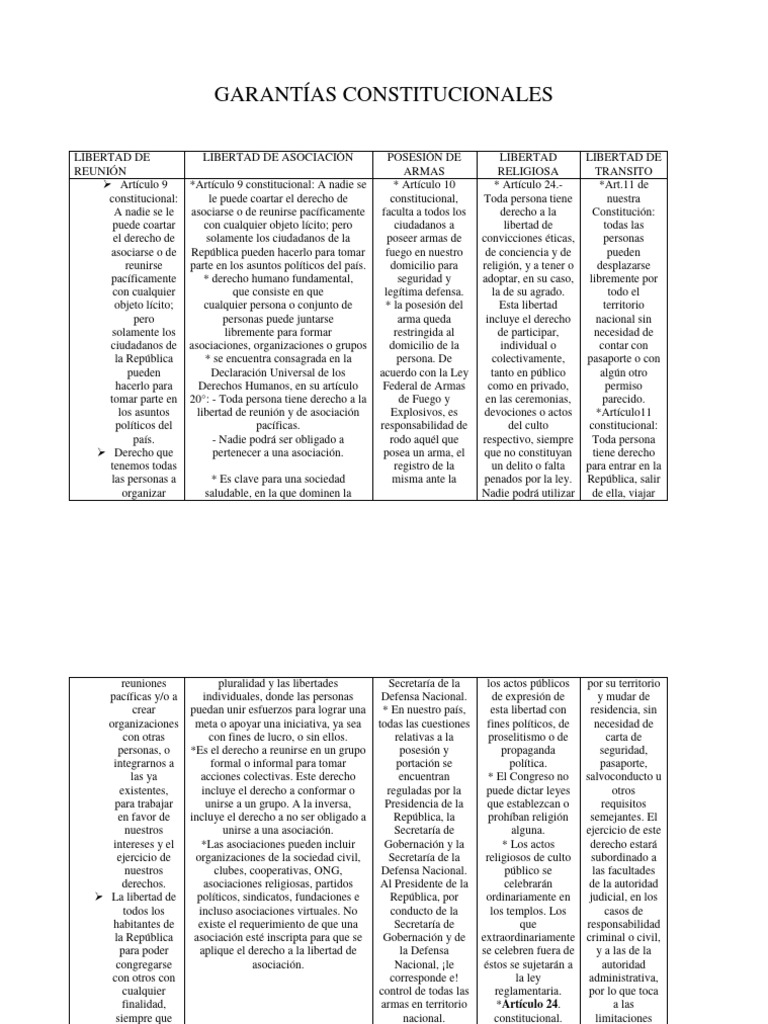 Garantias Constitucionales Cuadro | PDF | Derecho Constitucional | Libertad