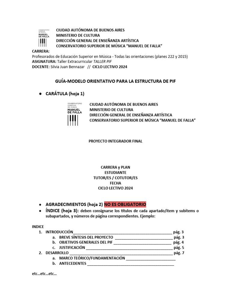 CSMMF - Taller Pif - Modelo Orientativo Estructura Pif - 2024 | PDF ...
