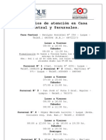 Horario de Atencion en Casa Central y Sucursales