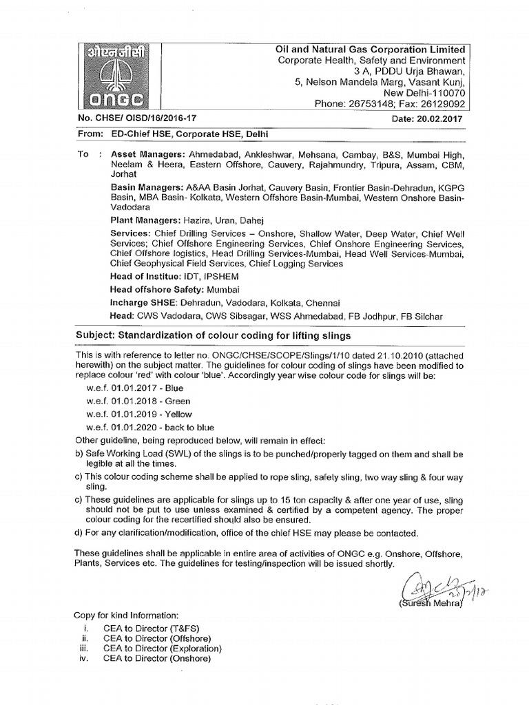 (COLOR CODE CHART) Circular of Colour Coding of Lifting Sling | PDF
