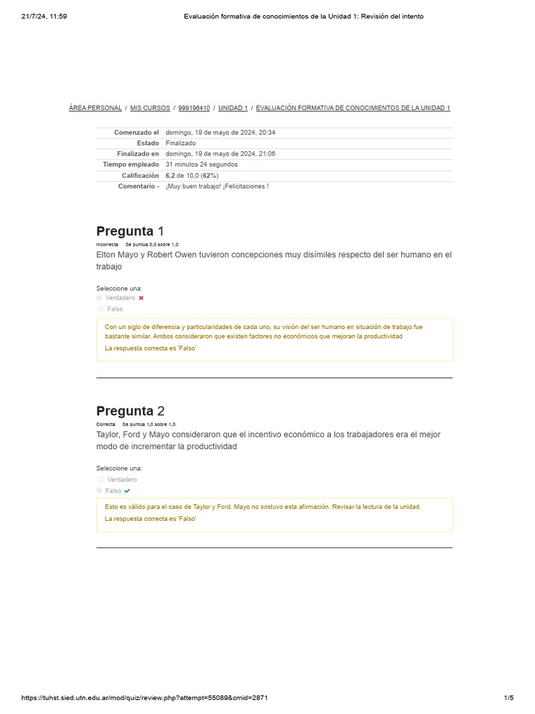 Evaluación Formativa De Conocimientos De La Unidad 1 Revisión Del