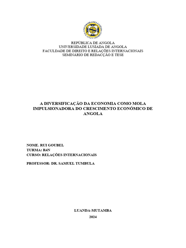 Diversificação da Economia Angolana | PDF | Economia | Angola