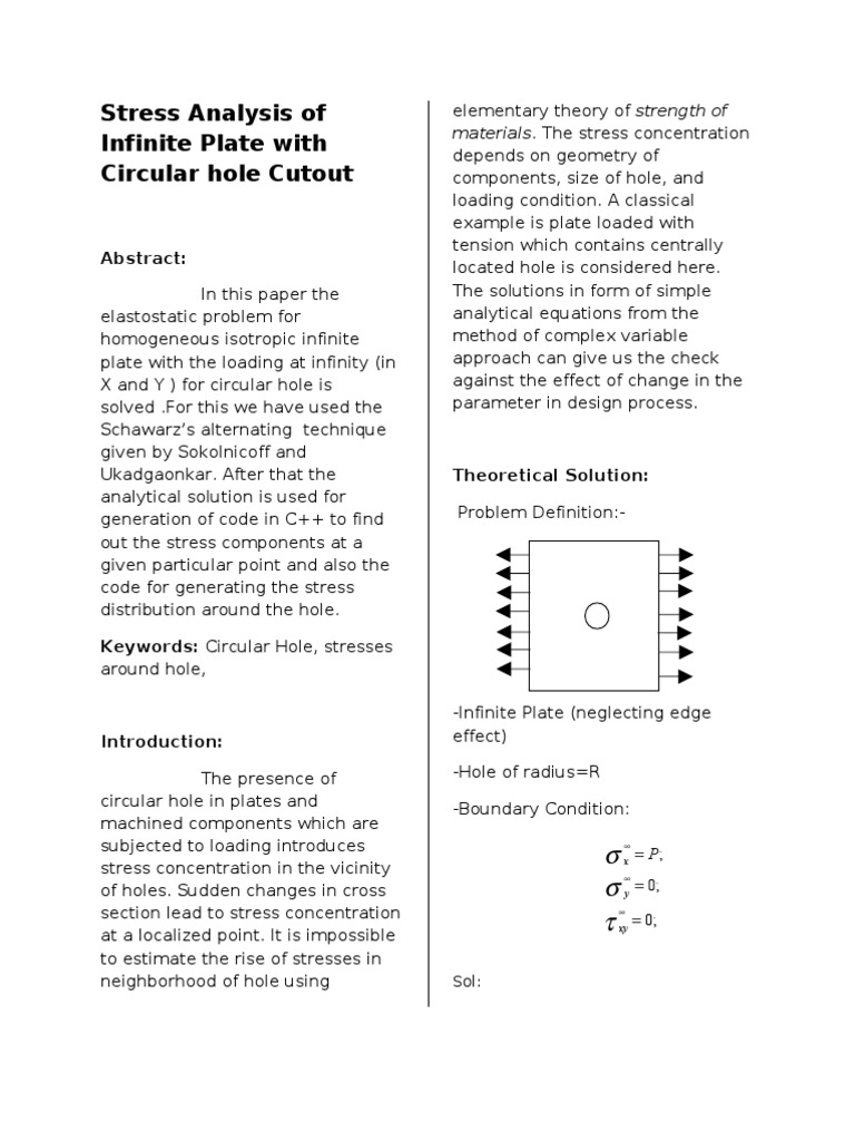 Stress Analysis of Circular Hole in Plate | PDF | Stress–Strain ...