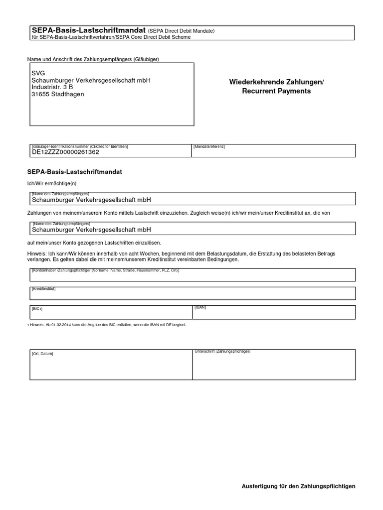 SEPA Vorlage SVG | PDF