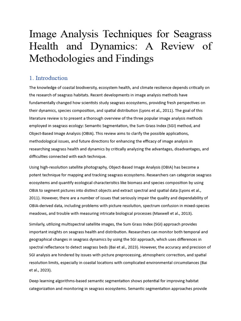 Image Analysis Techniques For Seagrass Health and Dynamics | PDF ...