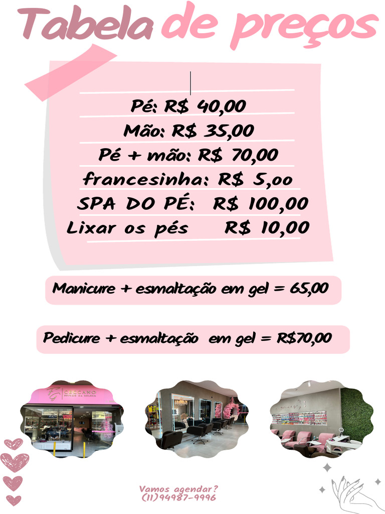 Tabela de Preços Manicure e Pedicure 2025 | PDF | Sistema tegumentar ...