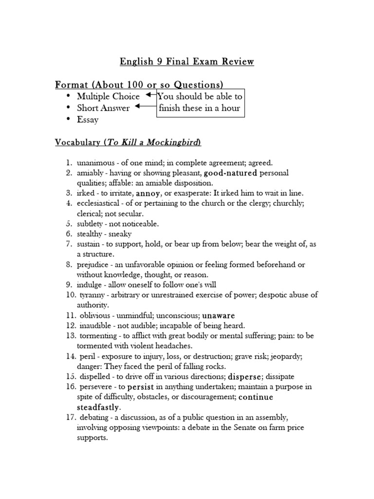 English 9 Final Exam Review | PDF | To Kill A Mockingbird