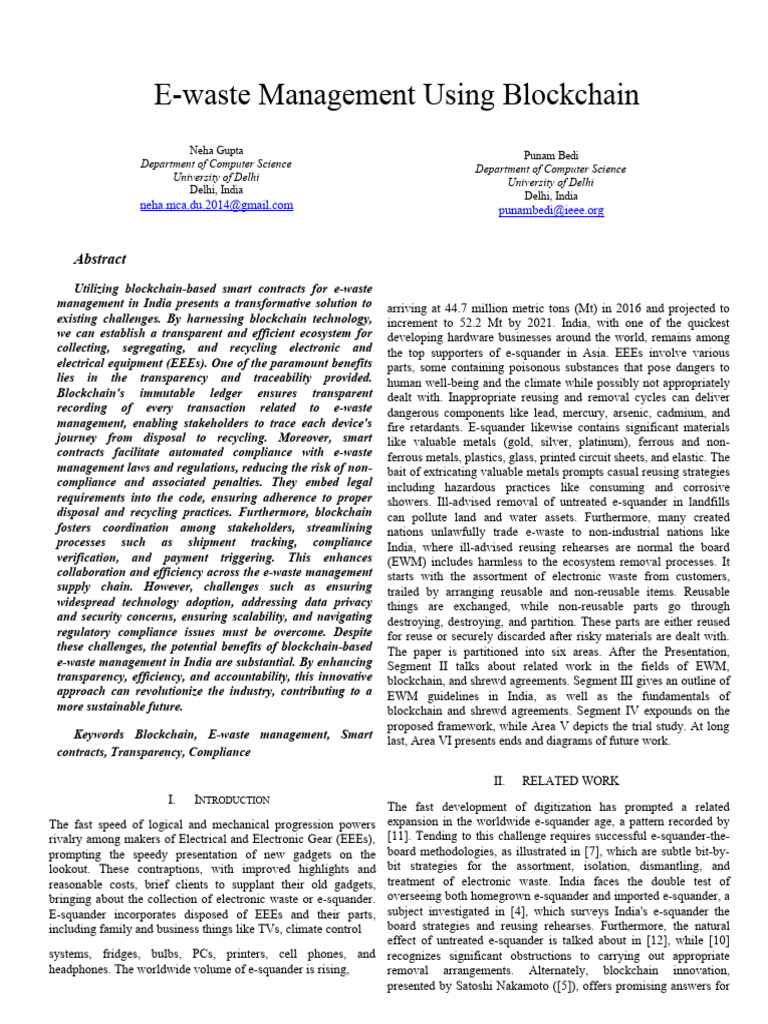 Blockchain Solutions for E-Waste Management | PDF | Electronic Waste ...