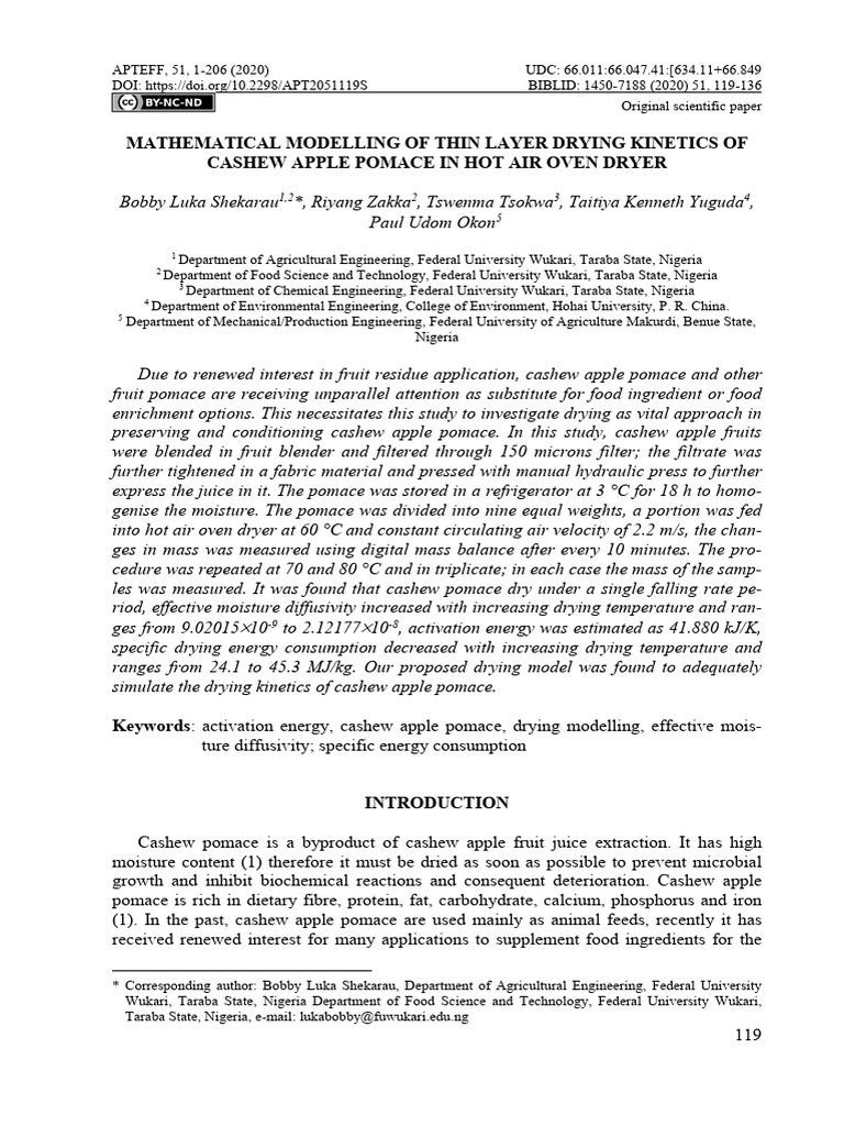 Mathematical Modelling of Thin Layer Dry | PDF | Akaike Information ...