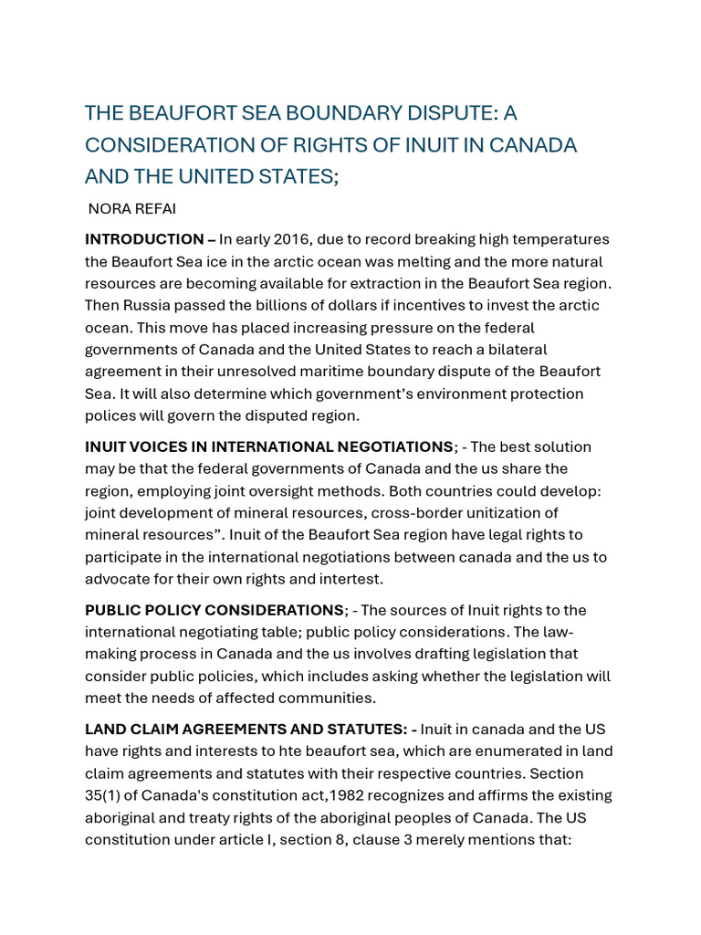 The Beaufort Sea Boundary Dispute A Consideration of Rights | PDF ...