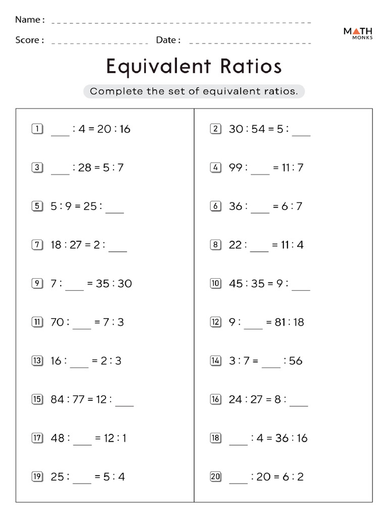 Equivalent Ratios Worksheet PDF