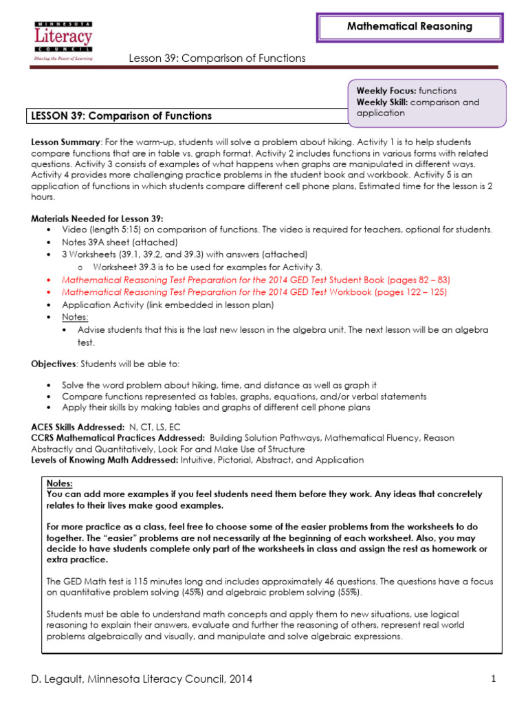 Comparison of Functions Lesson Plan | PDF | Function (Mathematics ...