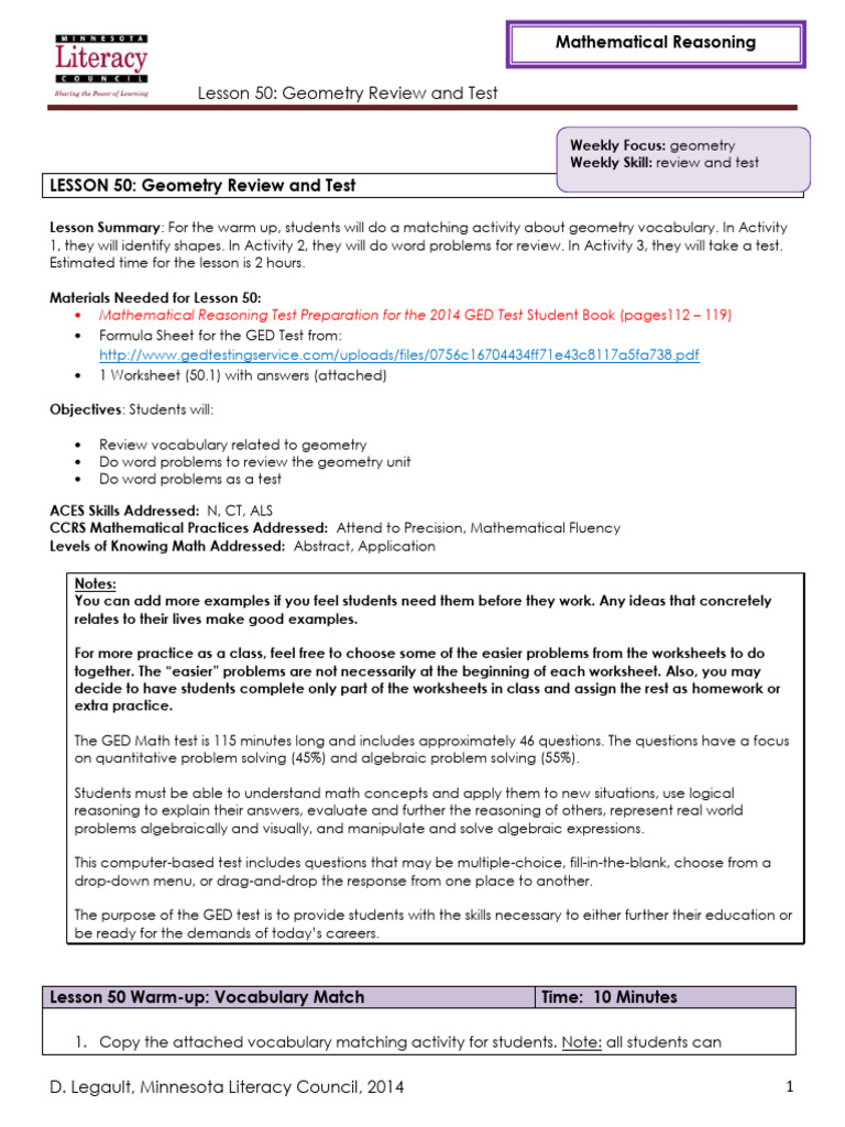 Lesson 50 Geometry Review and Test | PDF | Mathematics | Circle