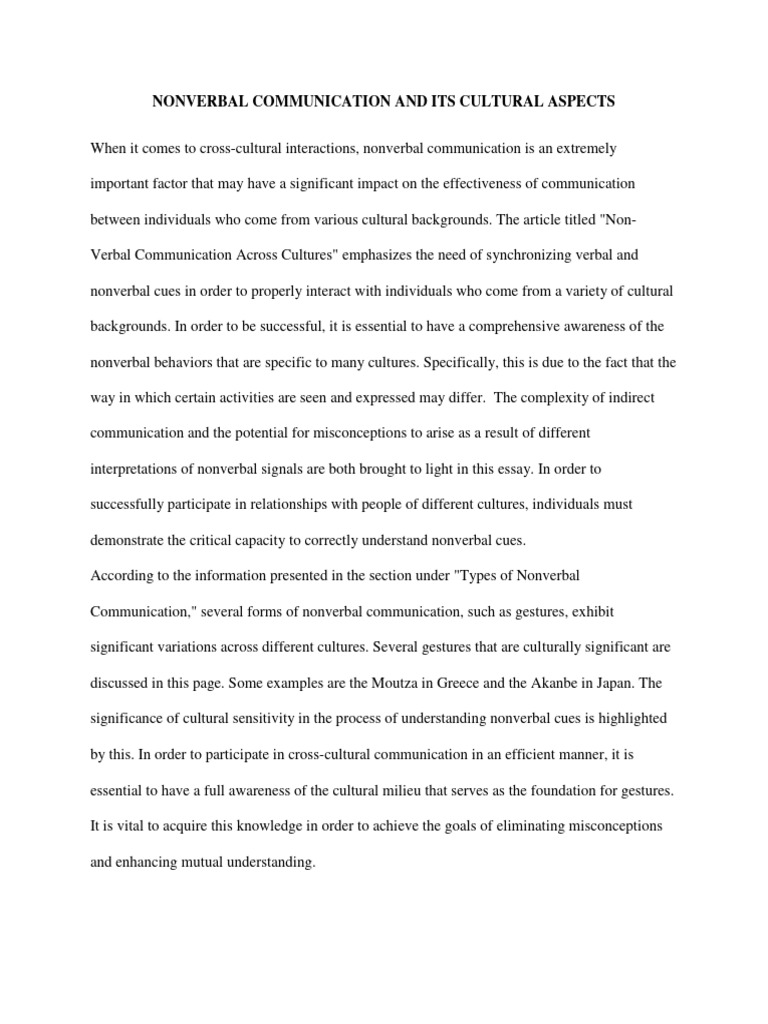 Nonverbal Communication And Its Cultural Aspects Pdf Nonverbal