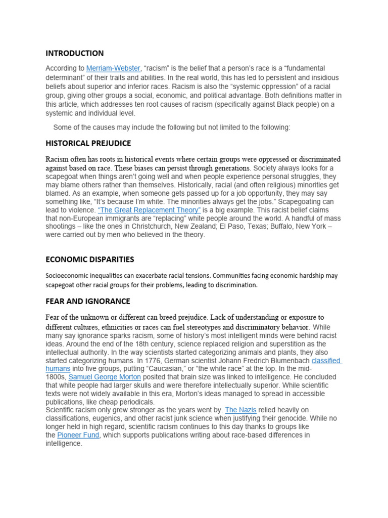Ten Root Causes of Racism Explained | PDF | Racism | Discrimination ...