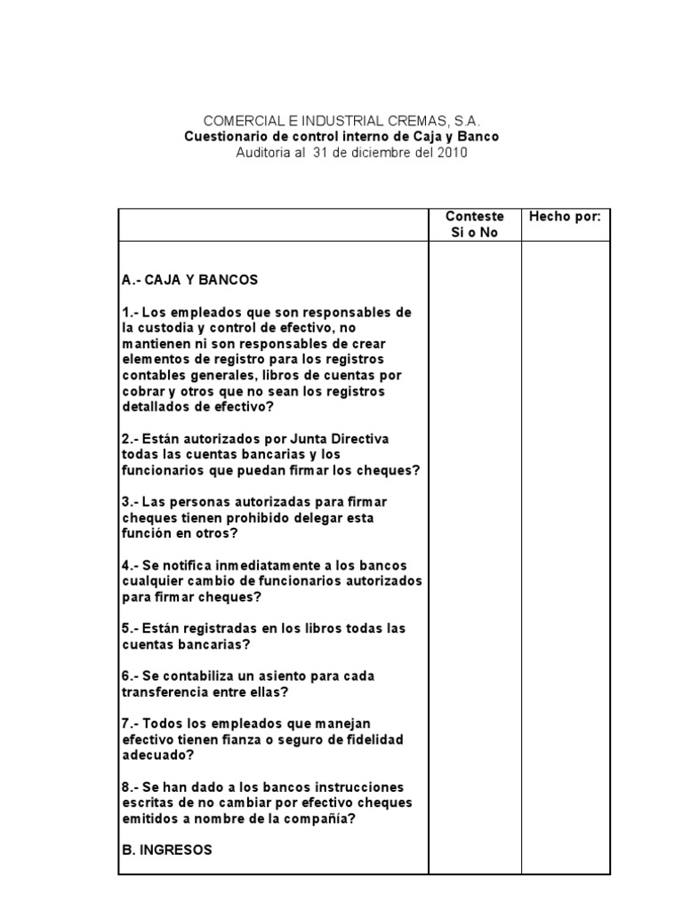 Rio de Control Interno de Caja y Banco | PDF | Cheque | Bancos