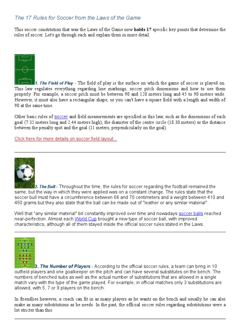 The 17 Rules For Soccer From The Laws of The Game | PDF | Association  Football | Referee