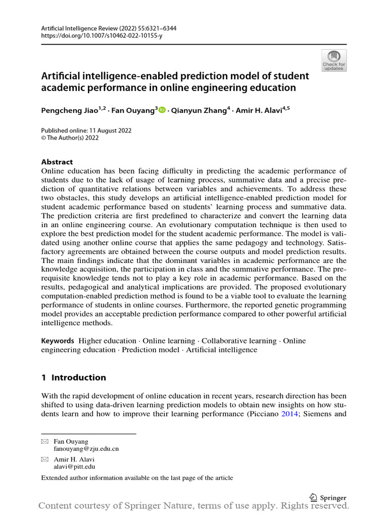 Artificial Intelligence-Enabled Prediction Model o | PDF | Machine ...