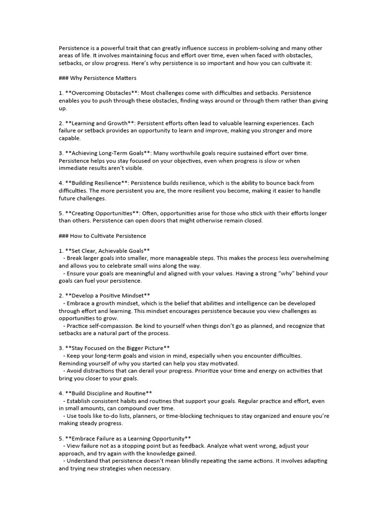 Persistence Is A Powerful Trait That Can Greatly I | PDF | Mindset | Goal