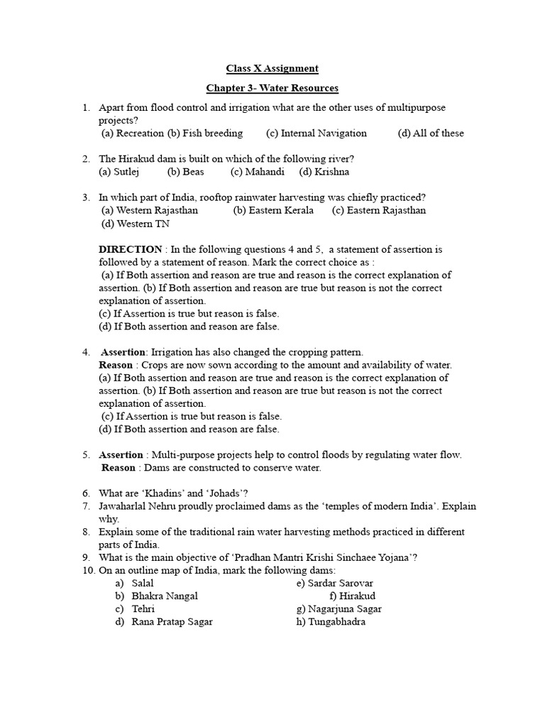 Class X Water Resources Assignment | PDF | Social Science | Travel