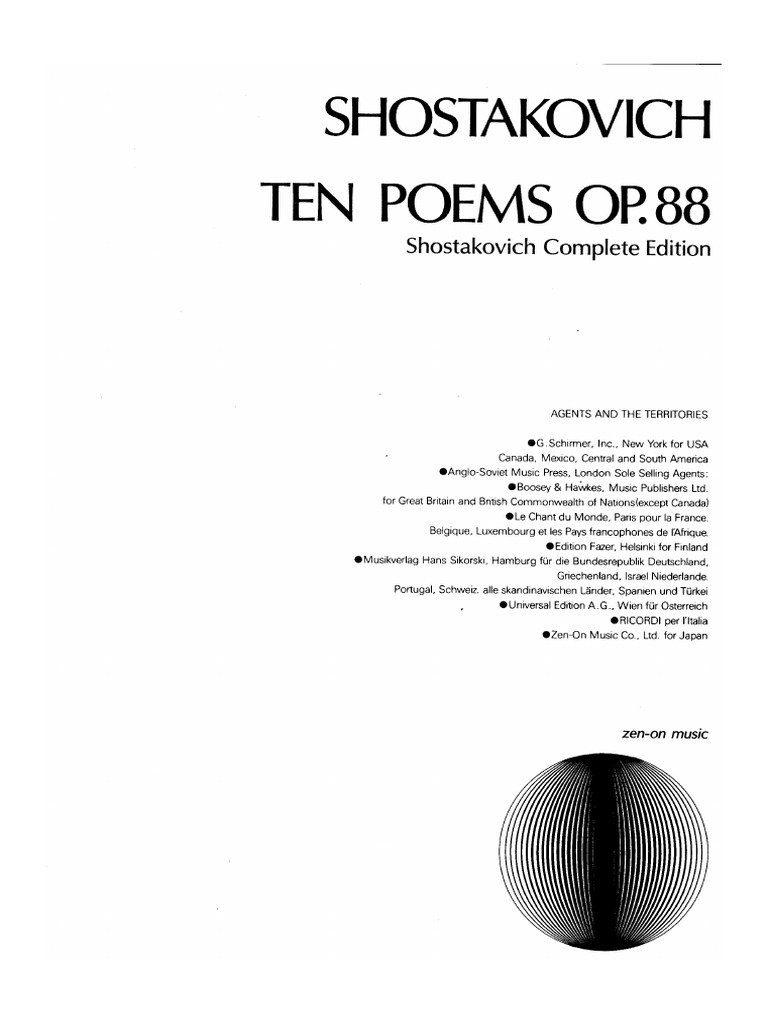 SHOSTAKOVICH Ten Poems　Ｏｐ．88　ショスタコーヴィッチ—無伴奏混声合唱のための「十の詩曲」 OGT502 Shostakovich - 10 Poems | PDF
