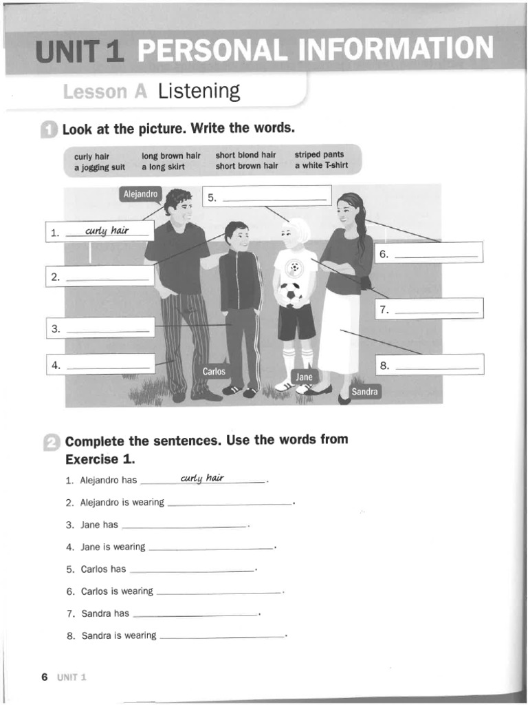 V2-Workbook - Unit 1 - Personal Information | PDF
