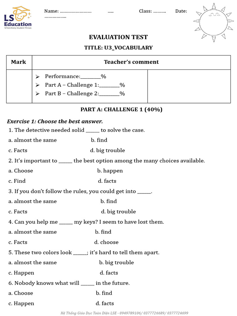 U3 Vocabulary Evaluation Test | PDF | Tropical Cyclones | Weather