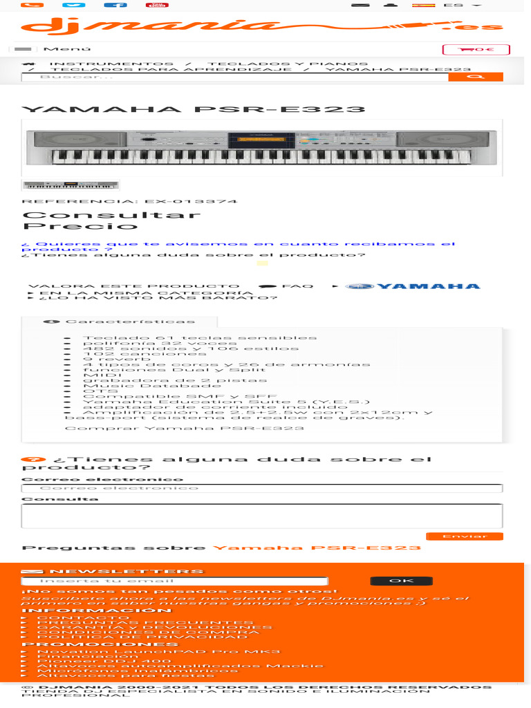 Características del Yamaha PSR-E323 | PDF