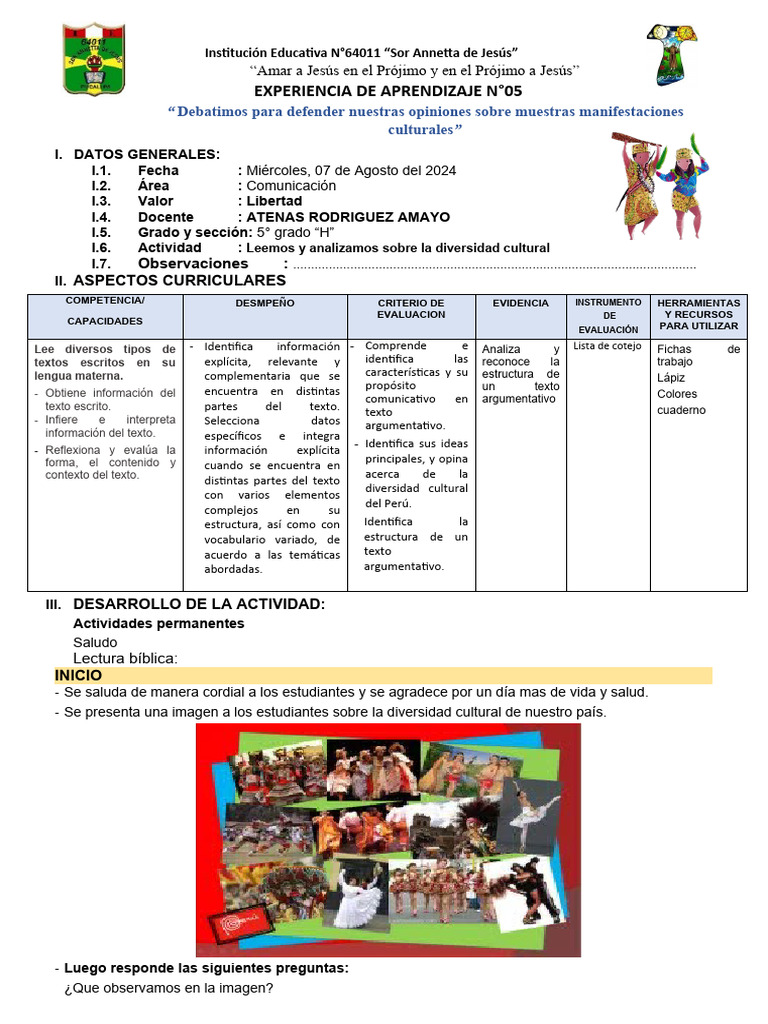 Leemos y Analizamos Sobre La Diversidad Cultural | PDF | Evaluación ...