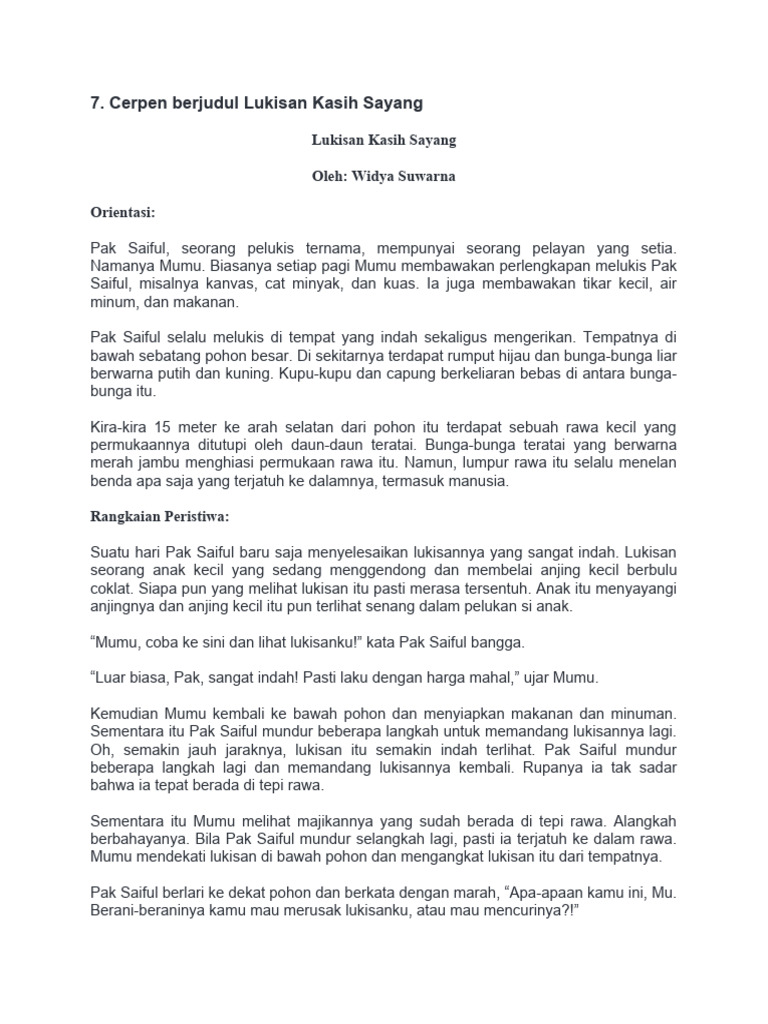 Cerpen Lukisan Kasih Sayang Ibu | PDF