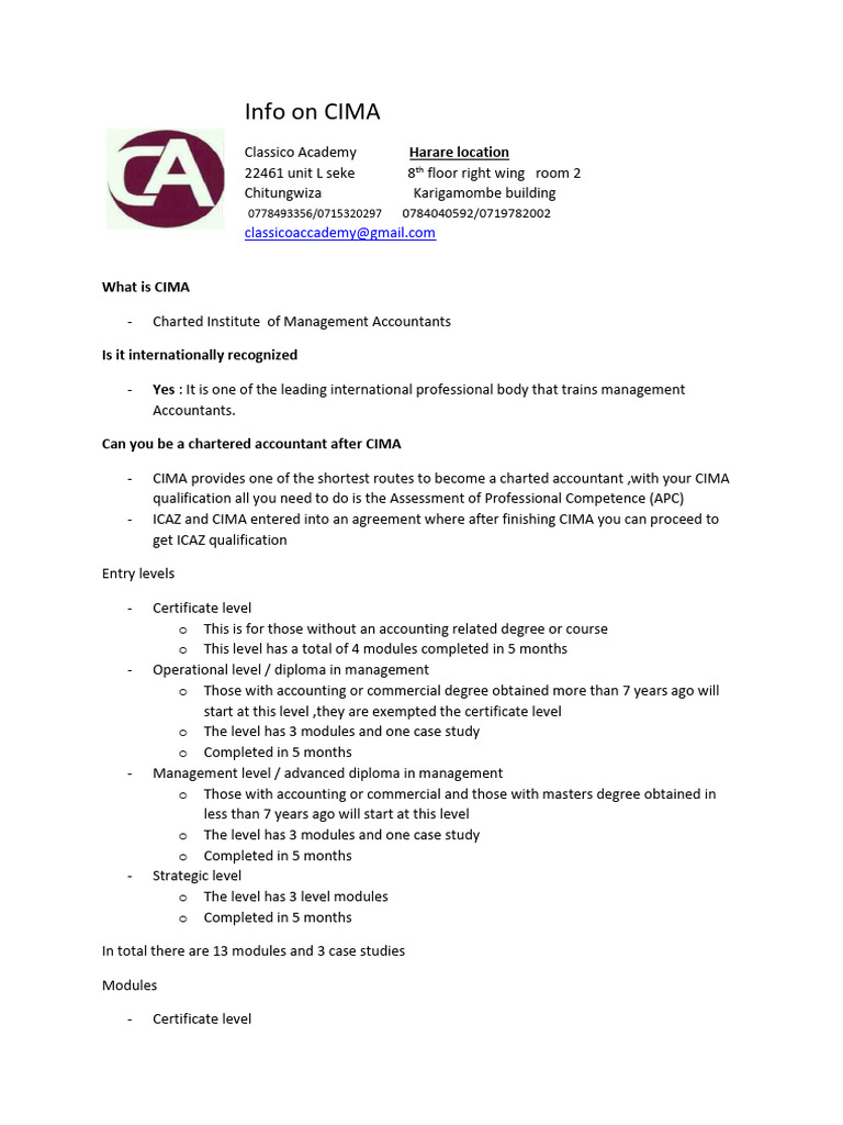 CIMA Syllabus Overview 2024 at Classico | PDF | Accounting | Economies