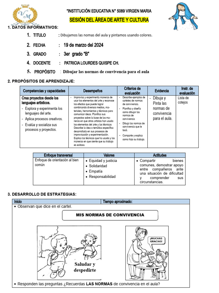 19-03-2024 Sesión de Arte y Cultura | PDF | Evaluación | Aprendizaje