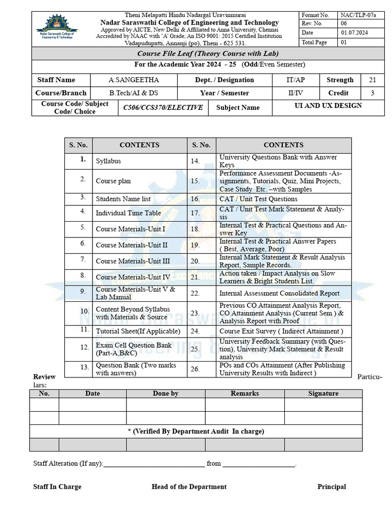 UI & UX Design Course Plan 2024-25 | PDF | User Interface | Computing